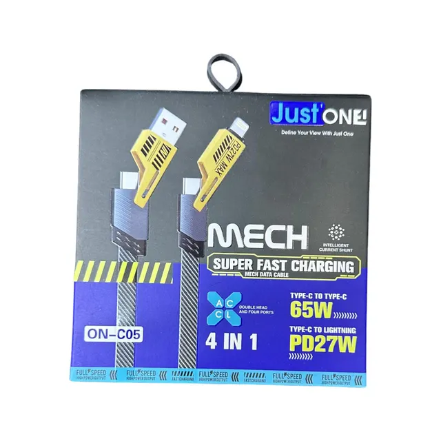 كابل JustONE Mech 4-in-1 بقوة 65W للشحن ونقل البيانات