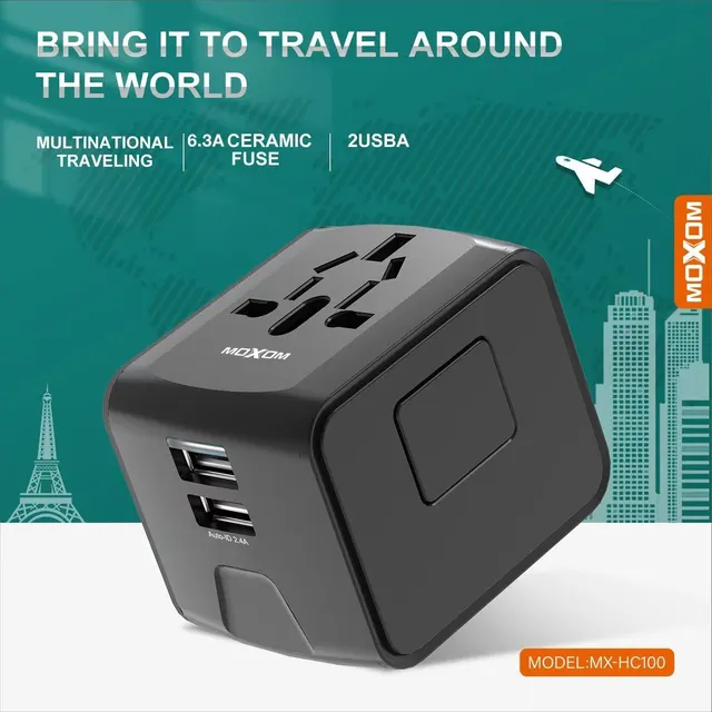 MOXOM MX-HC100 Multinational Travel Adapter with Dual USB-A
